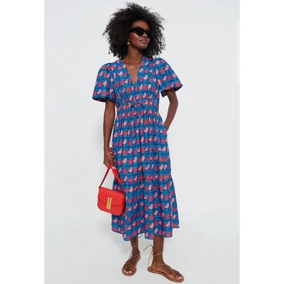 TUCKERNUCK Red & Blue Retro Floral Mitchell Midi Dress NWT Size XS